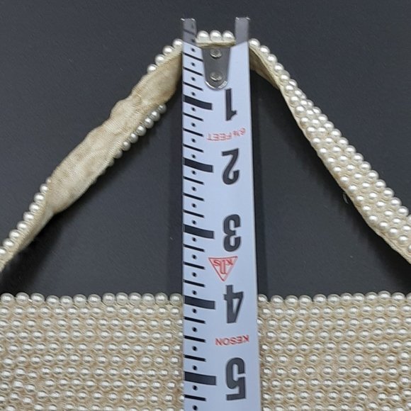 Vintage Beaded Clutch with Strap the Front has a Scallop Design Made in Japan - Picture 6 of 12
